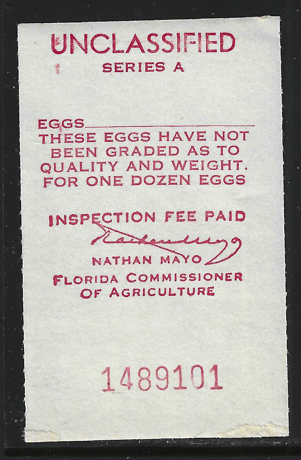 FL eggs, carton E56 Unclassified/Series A red on white MNH