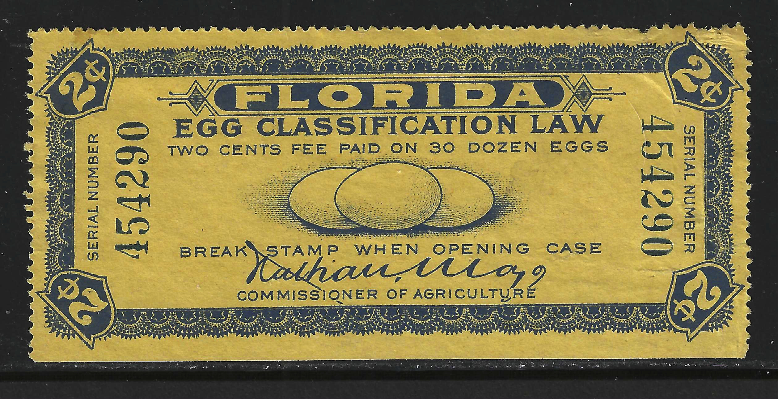 FL eggs, case E78 blue on yellow M VF w/ SE at B unpriced mint