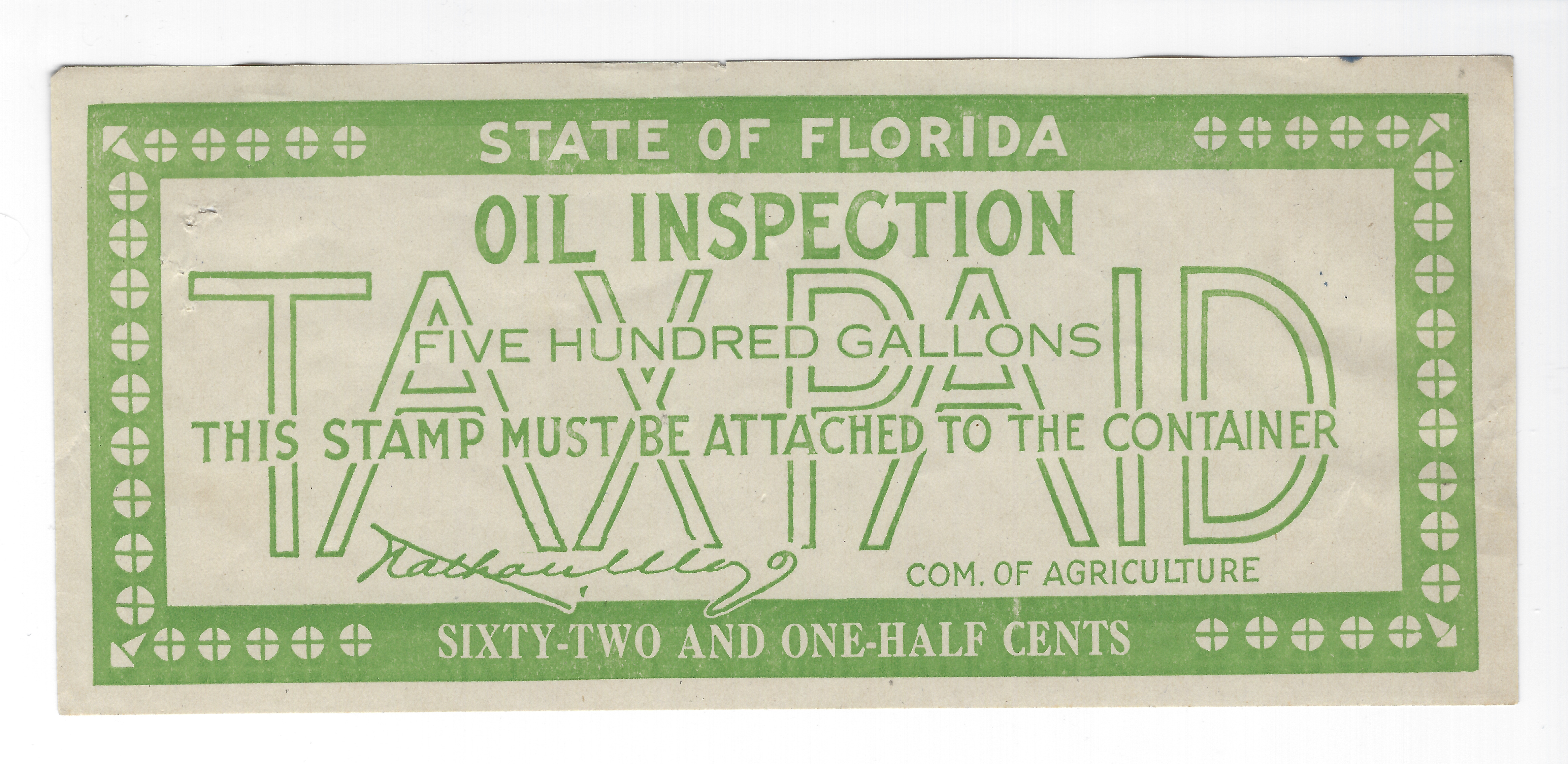 FL oil inspection O8 62-1/2¢ lt green M VF