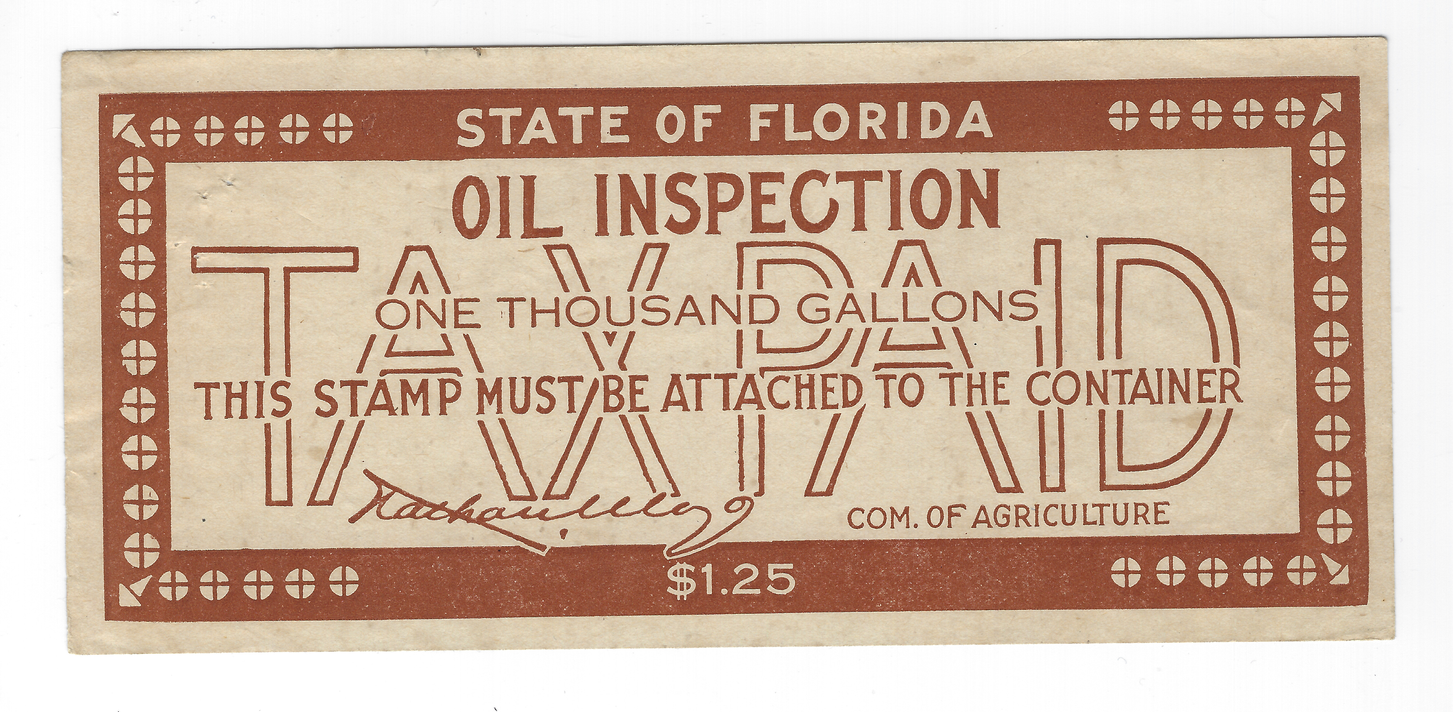 FL oil inspection O9 $1.25 brown M VF