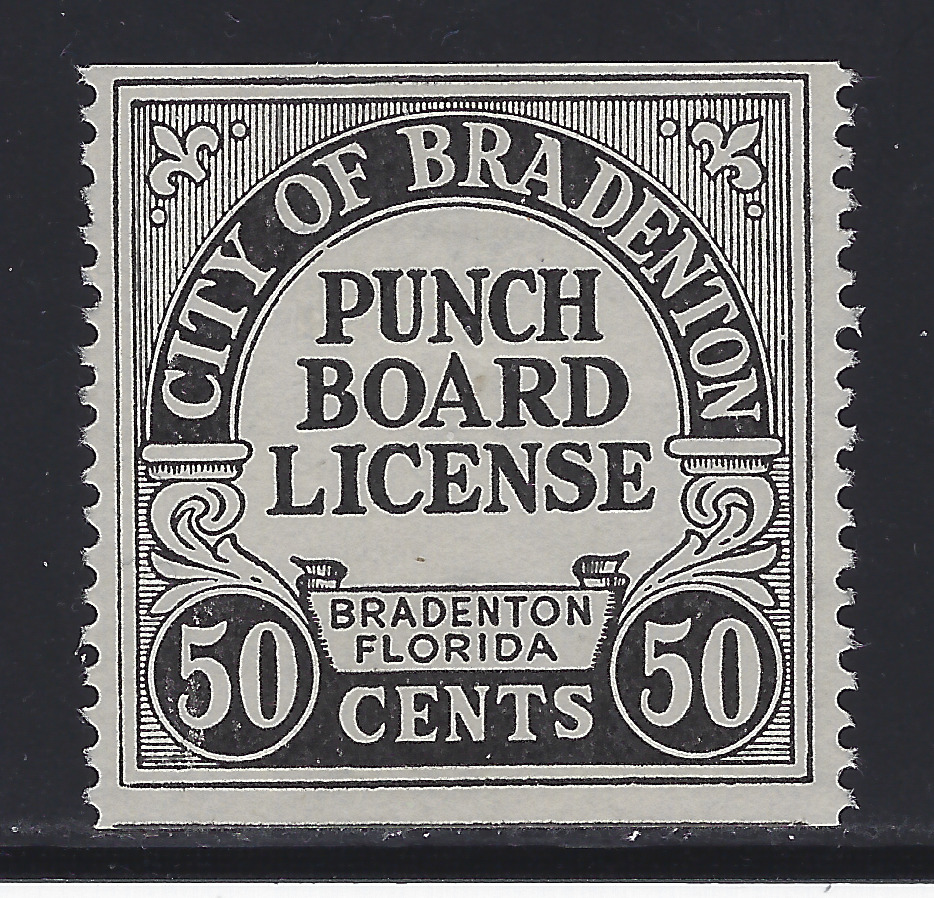 FL City of Bradenton 50¢ punch board black unlisted Unused VF