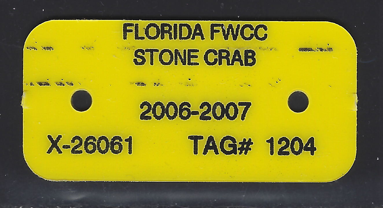 FL stone crab tag Unlisted 2006-2007 yellow plastic M VF