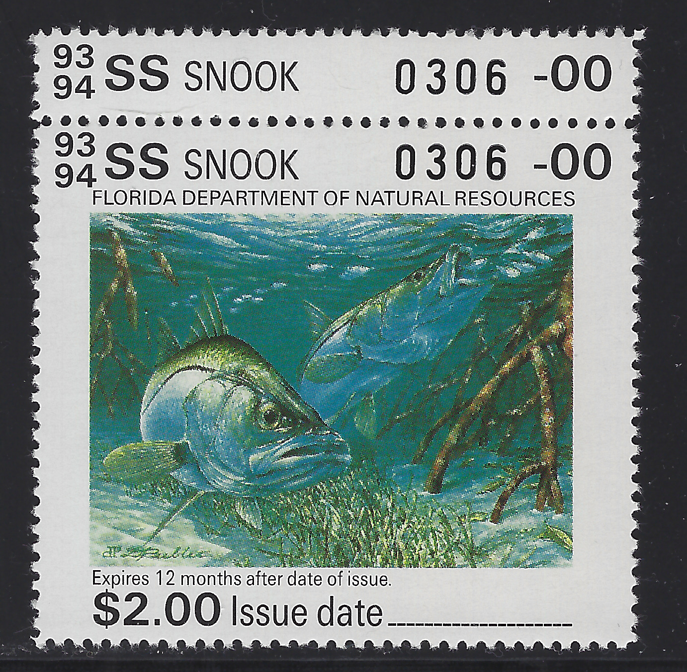 FL snook fishing Cotton SK5 1993-94 $2.00 MNH VF