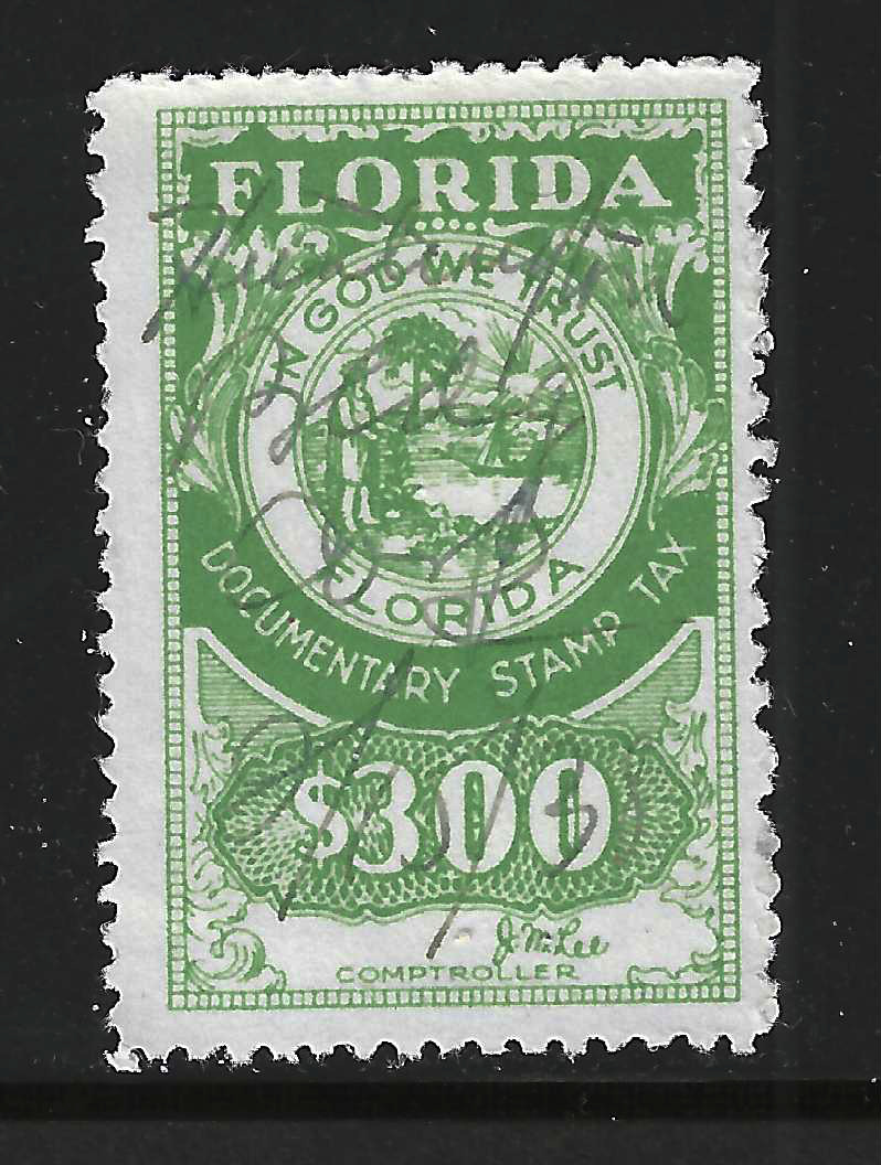 FL documentary D18 $3.00 green Lee sign. U VF