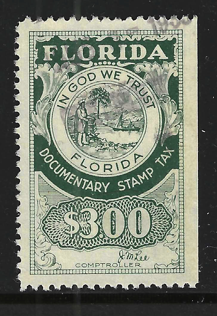 FL documentary D18b  $3.00 dk green Lee sign. U VF w/ SE at R