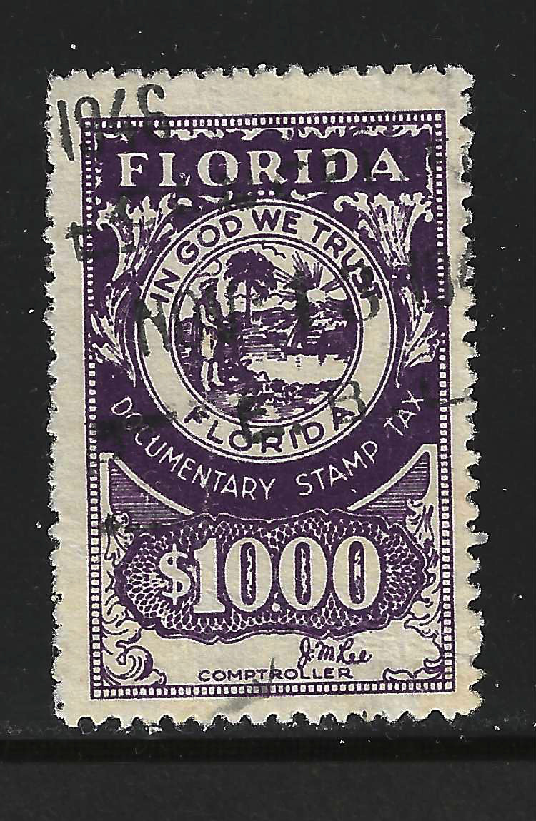 FL documentary D22 $10.00 dk purple Lee sign. U VF