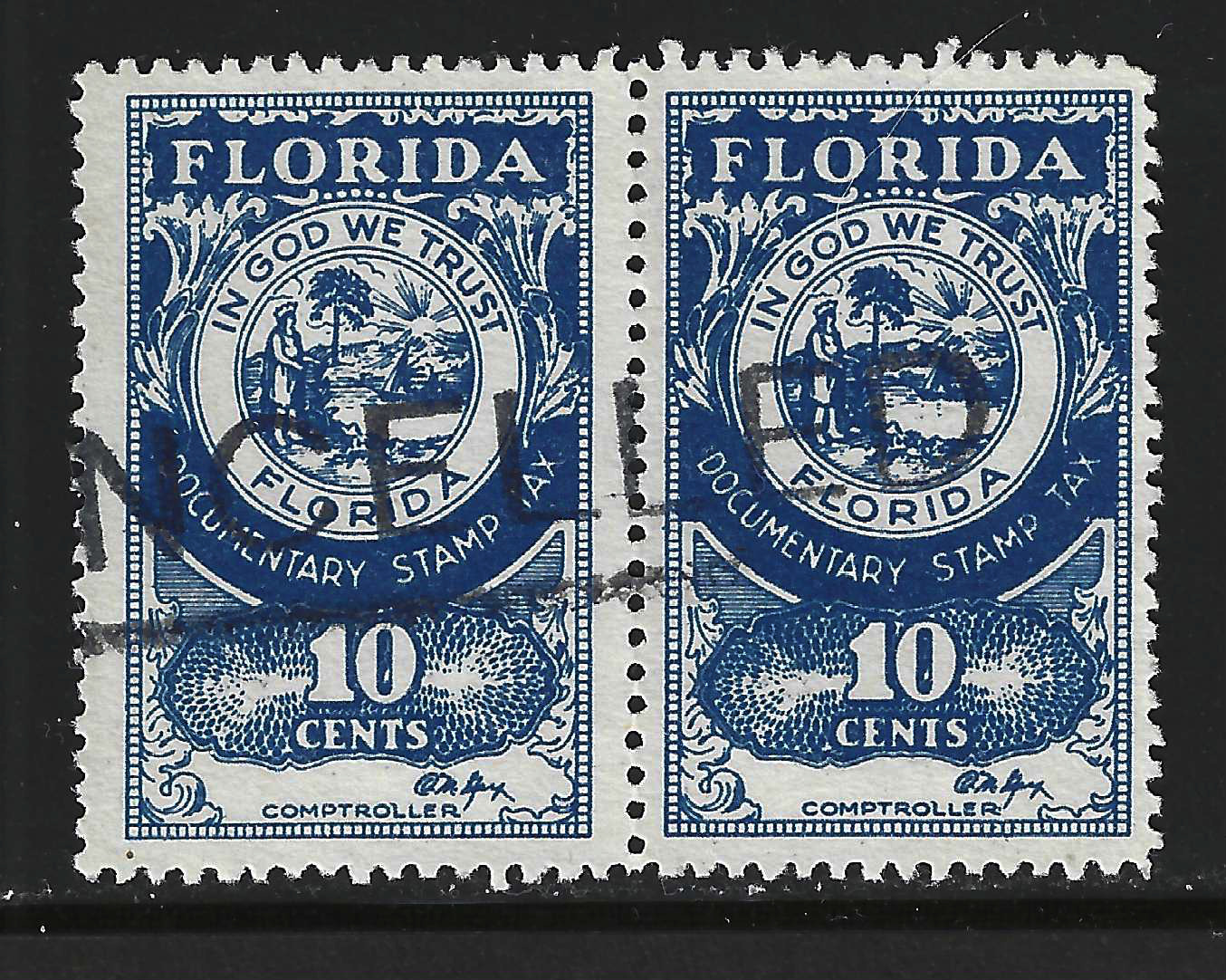 FL documentary D25 10-¢ blue Gay sign. Vert pair U VF