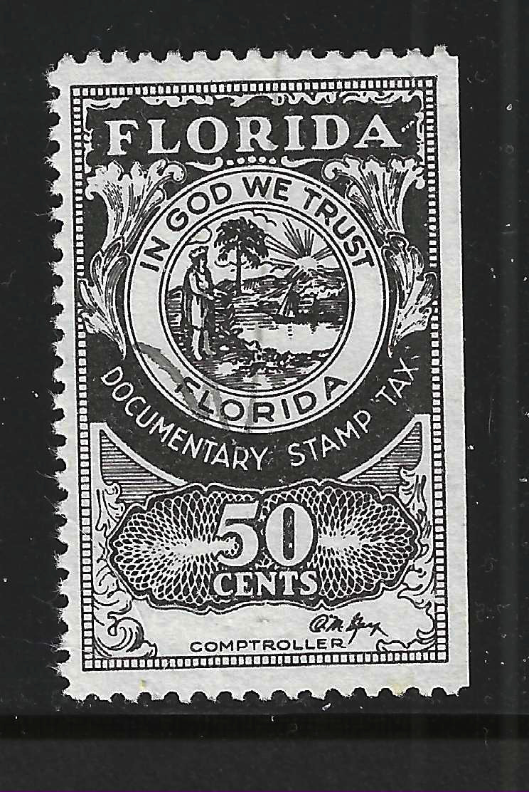 FL documentary D27 50¢ black Gay sign. U VF w/ SE at R