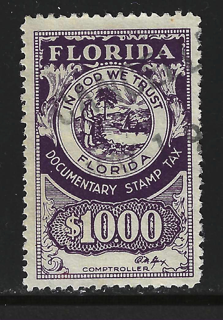 FL documentary D31 $10.00 violet Gay sign. U VF