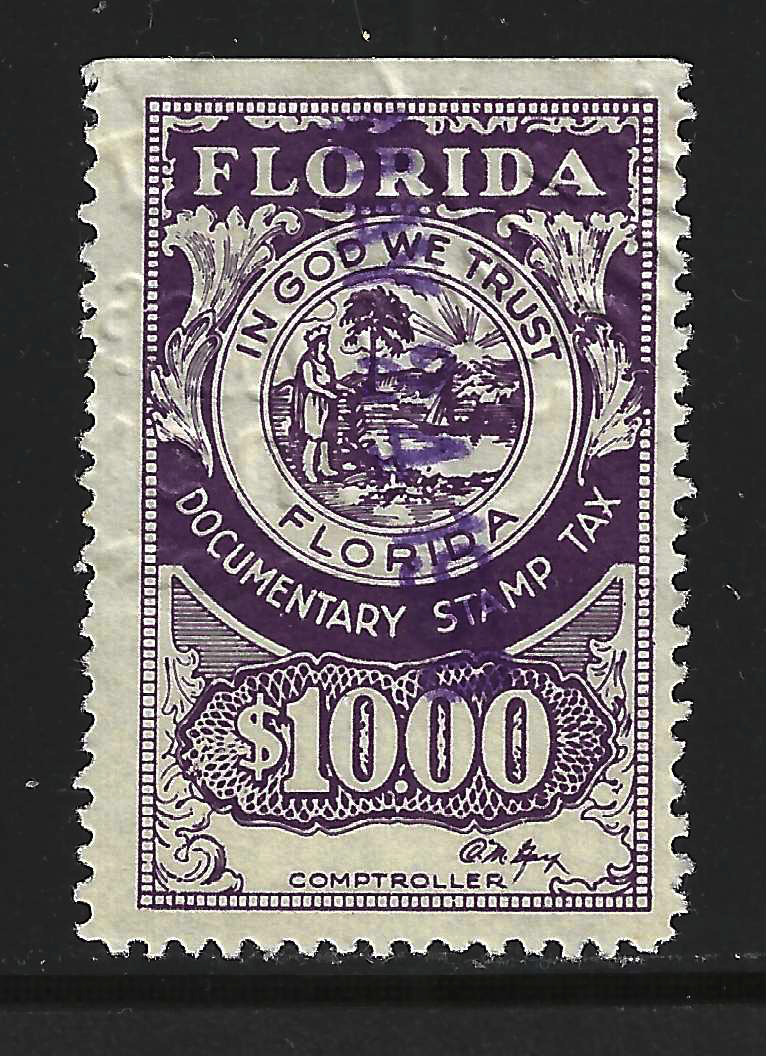 FL documentary D31 $10.00 violet Gay sign. U VF