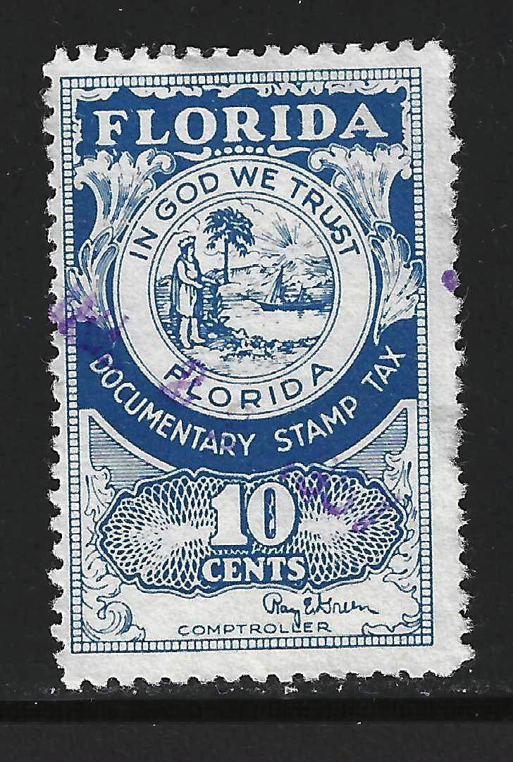 FL documentary D36 10¢ blue Green sign. U VF