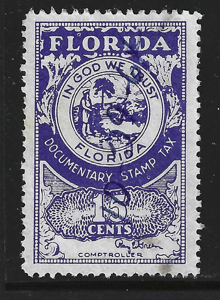 FL documentary D37a 15¢ violet-blue Green sign. U VF