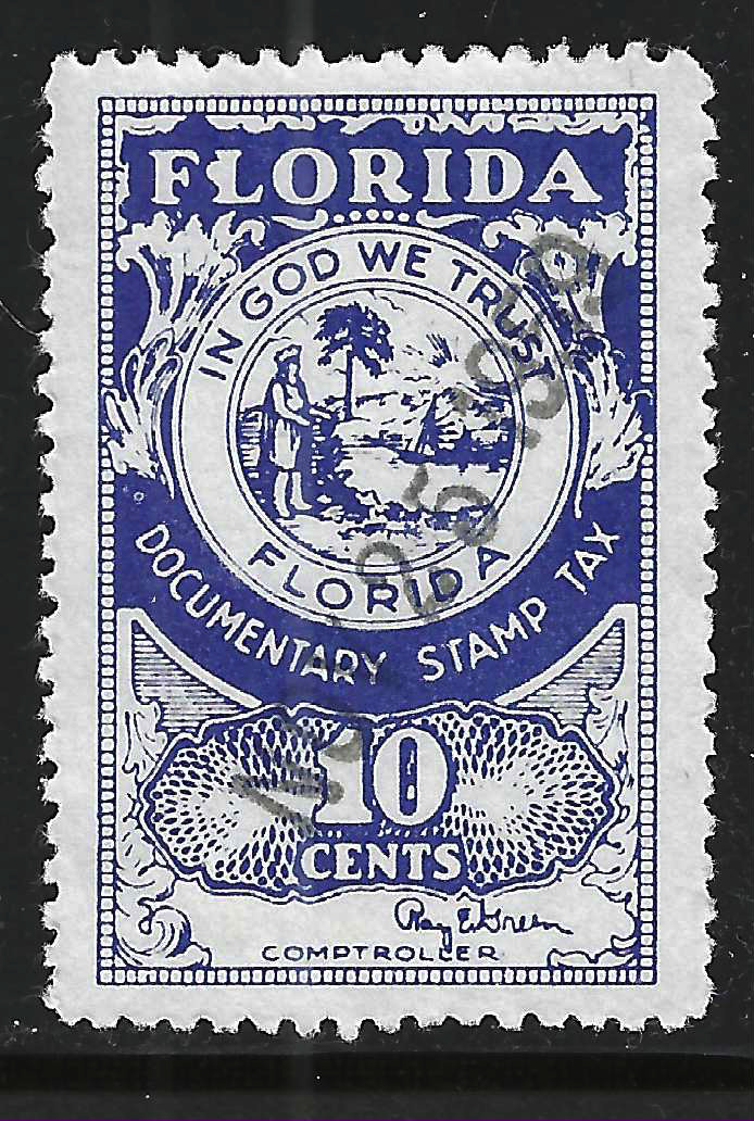 FL documentary D36b 10¢ violet blue Green sign. U VF