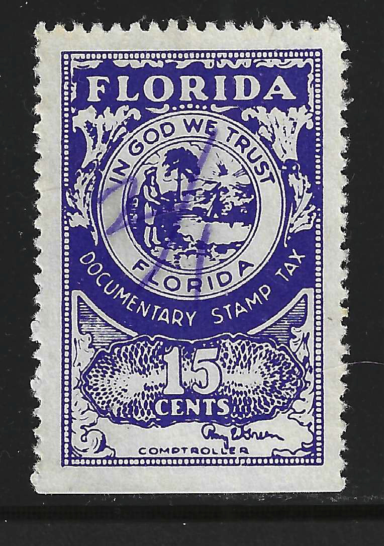 FL documentary D37a 15¢ violet blue Green sign U VF w/SE at B