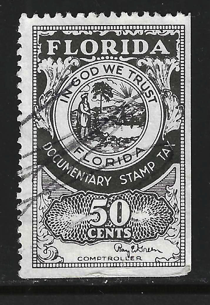 FL documentary D40 50¢ black Green sign.U VF w/SE at B & R