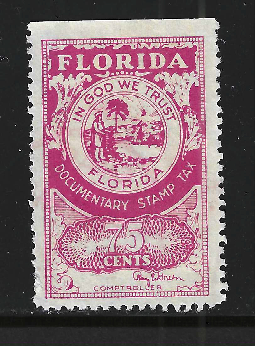 FL documentary D41 75¢ pink Green sign. U VF w/SE at T