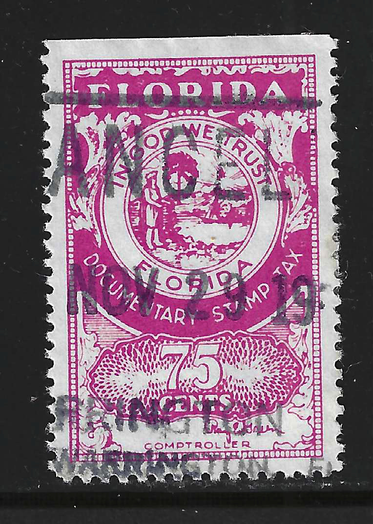 FL documentary D41 75¢ pink Green sign. U VF w/SE at T