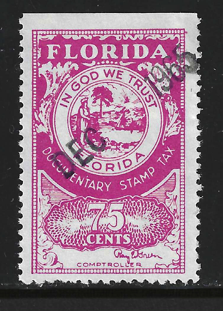 FL documentary D41 75¢ pink Green sign. U VF w/SE at T