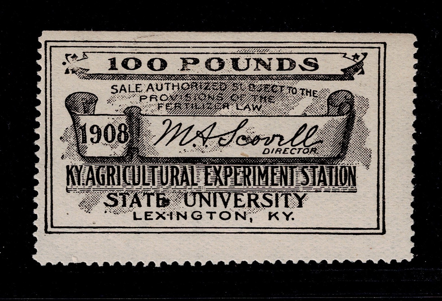 KY fertilizer FT1 100 lbs. MLH F-VF 1908, se at top