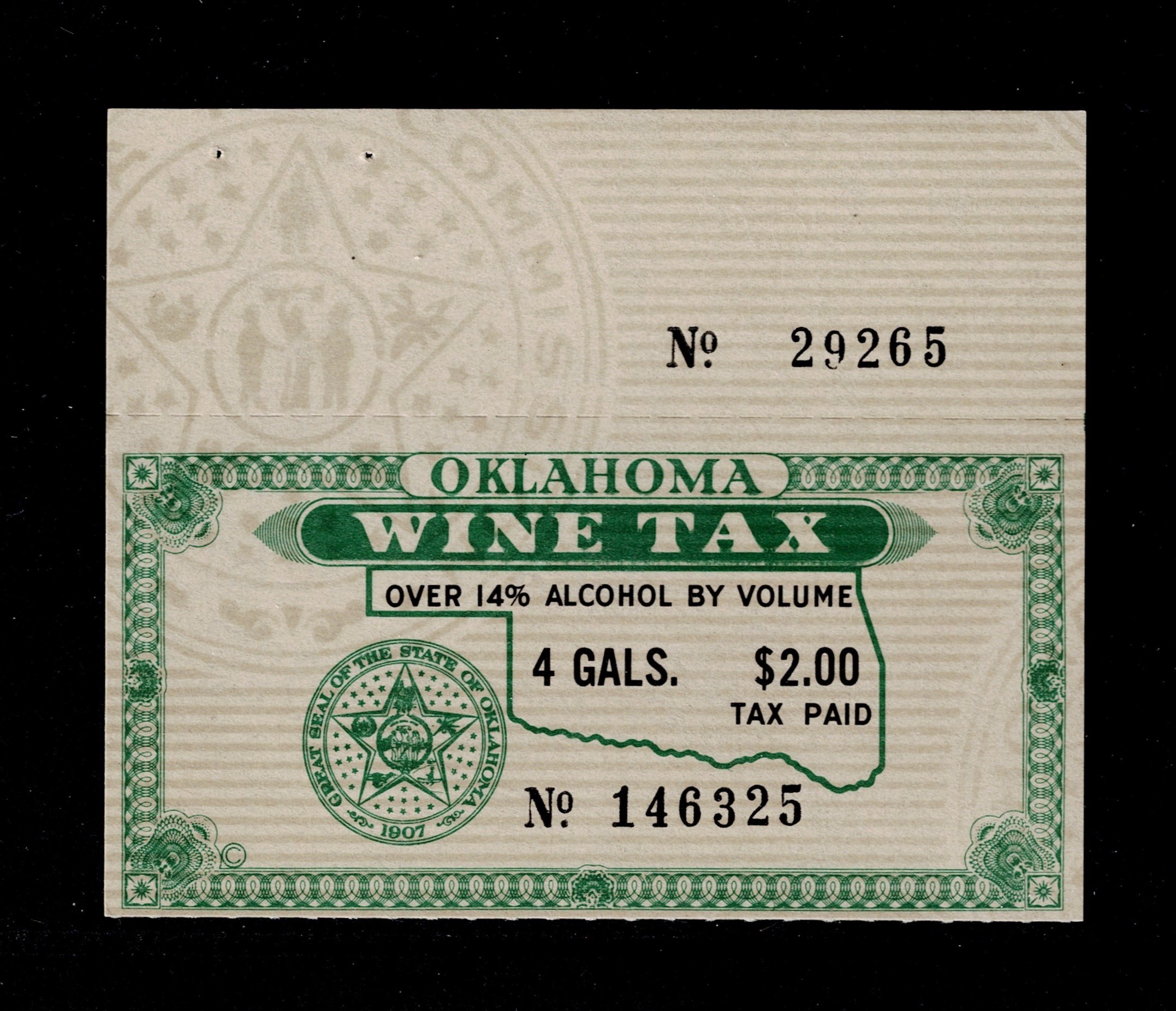 OK wine W34a $2 MNH VF top margin single w/ plate number