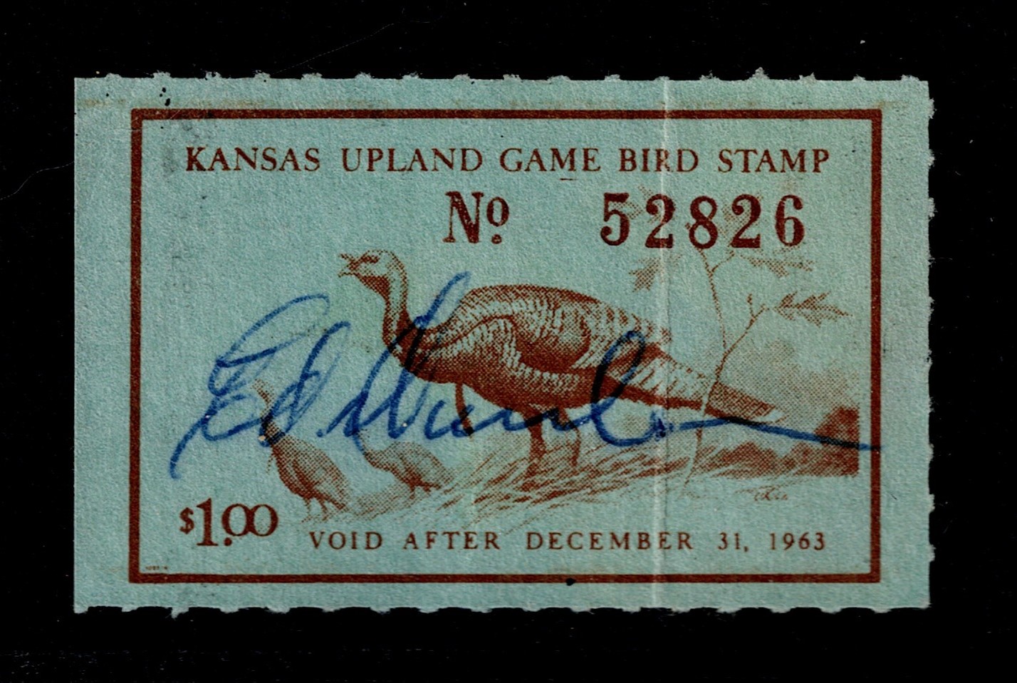 KS upland game UB3 $1 U F-VF, 1963 creases