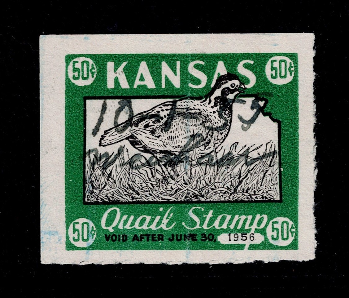 KS quail Q19 50c U F-VF, 1955, creased
