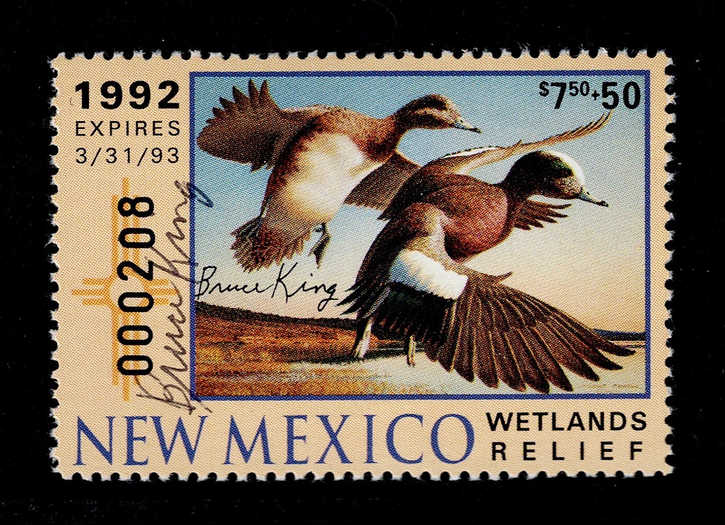 NM waterfowl W2GS $7.50+$$50 NH VF, 1992 Governor's Edition, hand signed by Bruce King (deceased)