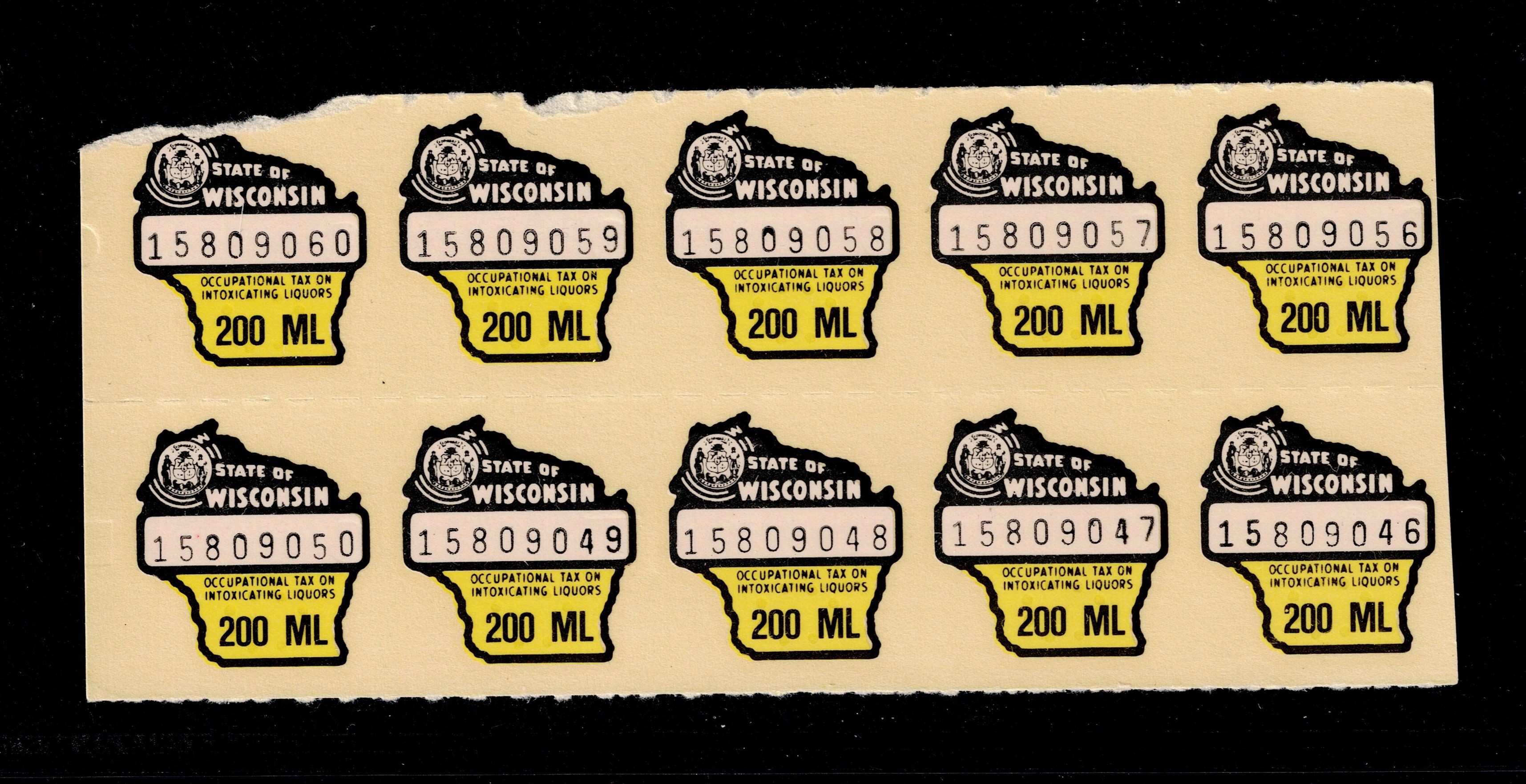 WI liquor L169 200 ml MNH VF block of 10, top L corner missing