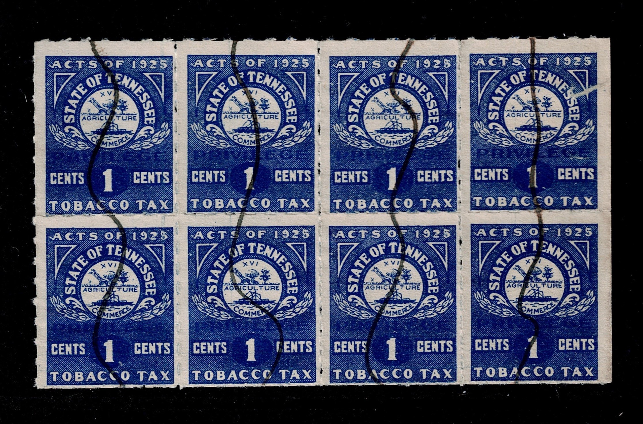 TN tobacco T4 1c U F block of 8