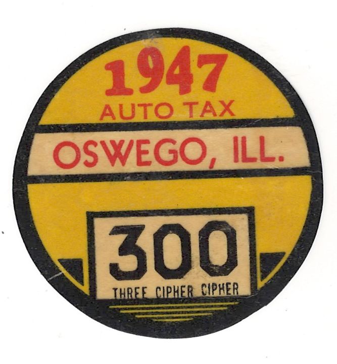 IL auto registration tags 1947 to 1951 Five auto decals from Oswego IL