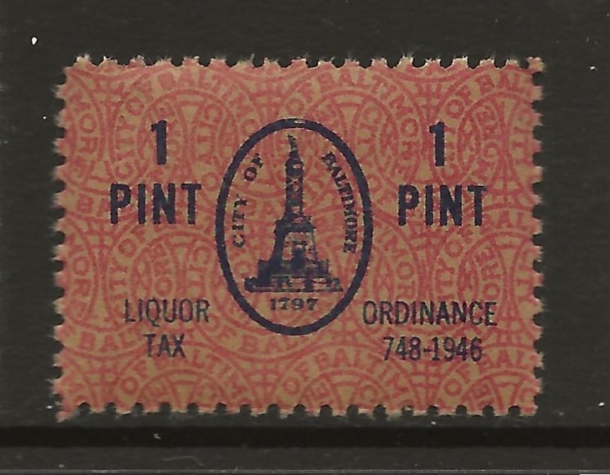 MD local Baltimore liquor 1 pt. MNH VF