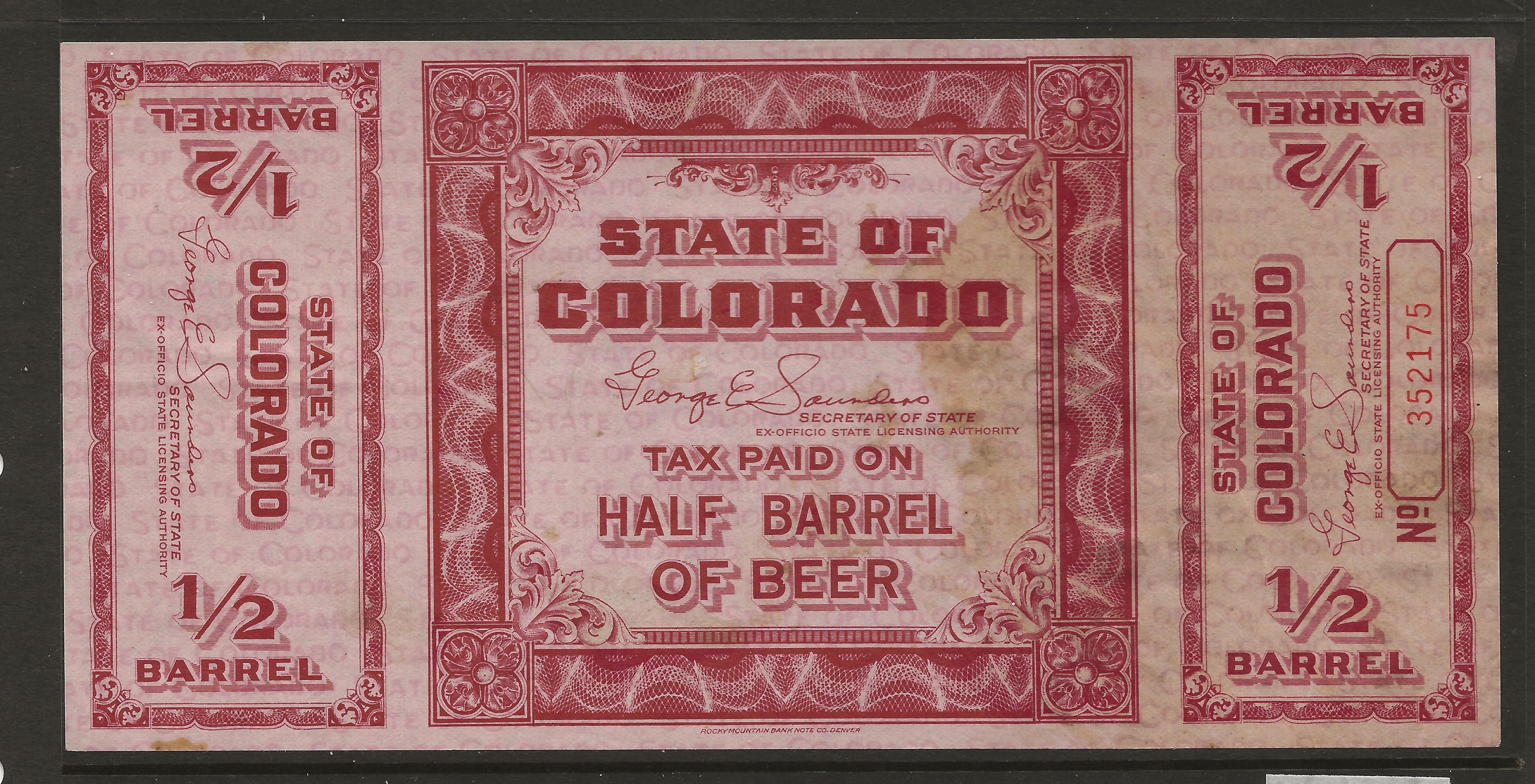 CO beer B18 1/2bbl. U VF
