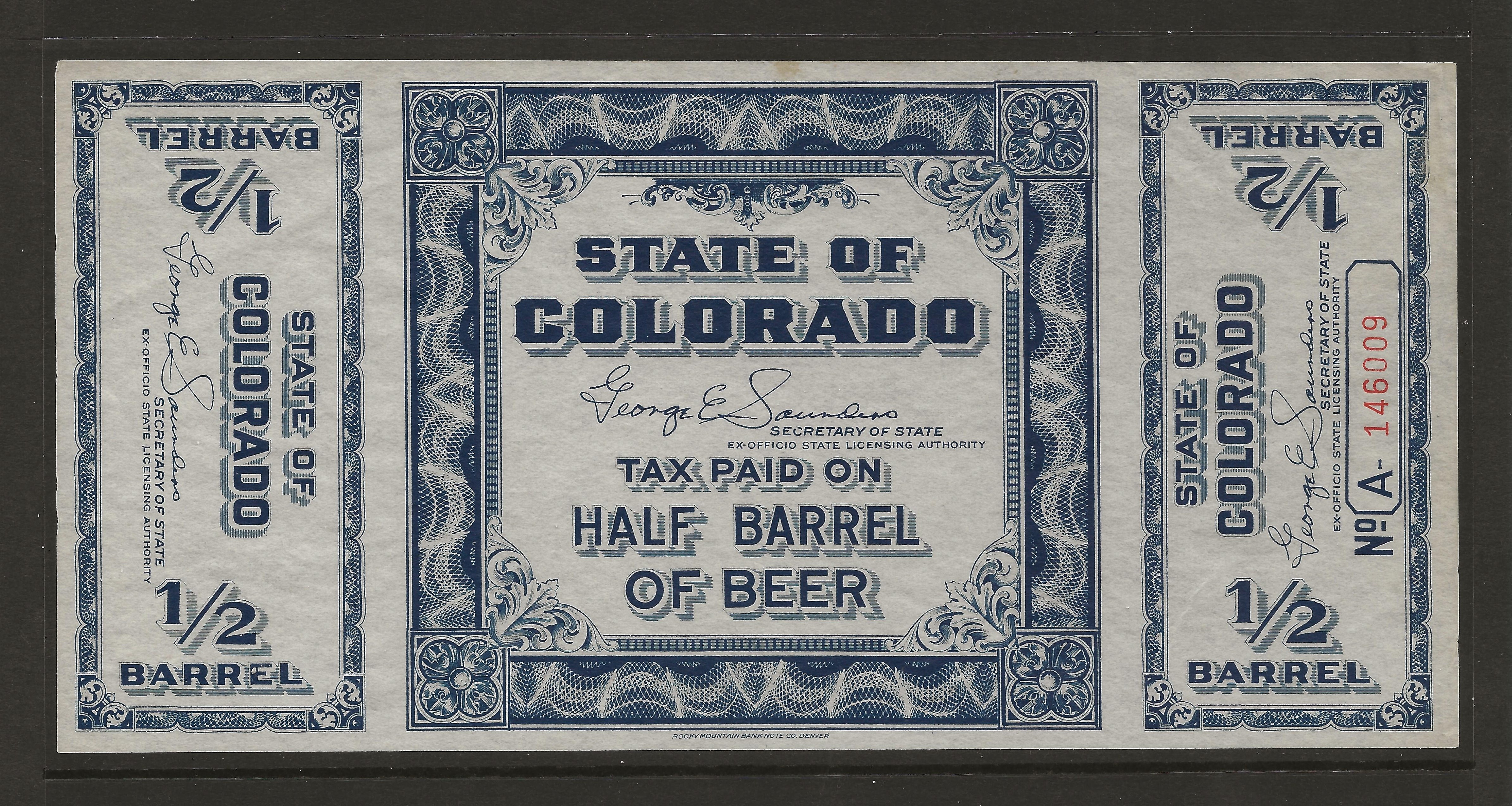 CO beer B28a 1/2bbl. U VF