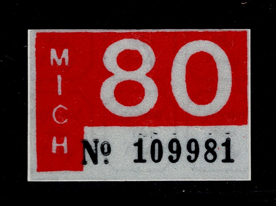 MI auto registration 1980 license plate sticker MNH VF