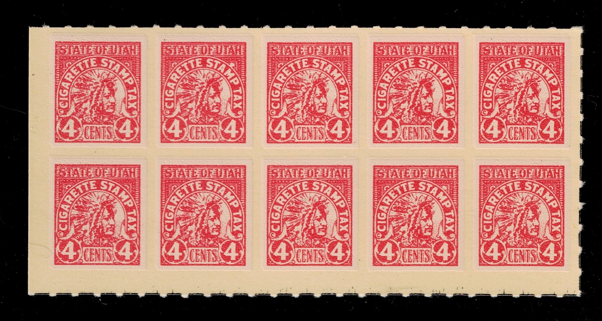 UT cigarette C42 4c MNH VF block of 10