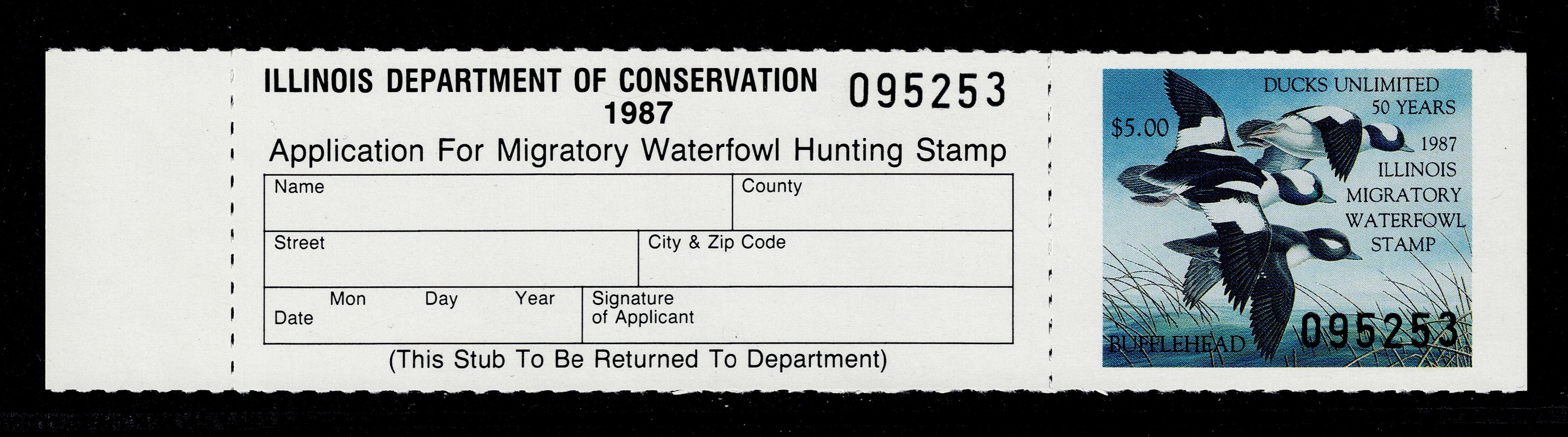 IL waterfowl W13 $5 MNH VF 1987 hunters w/ tab