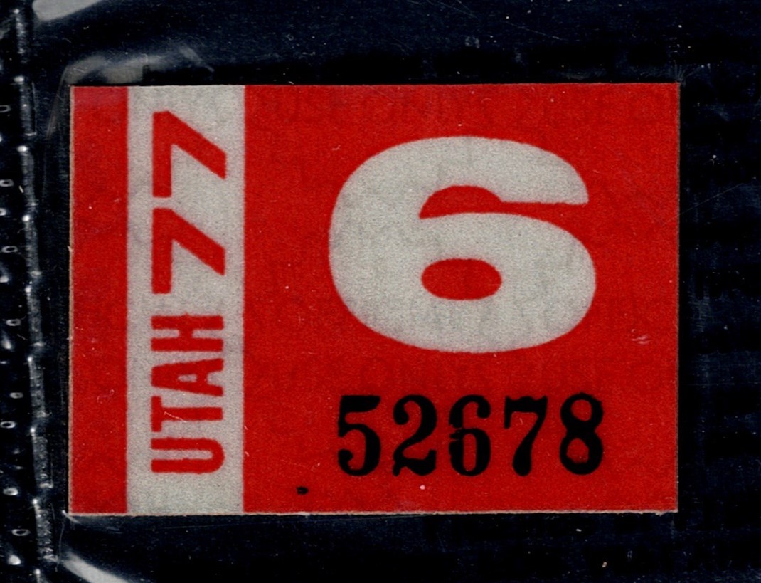 UT auto registration 1977 license plate sticker MNH VF