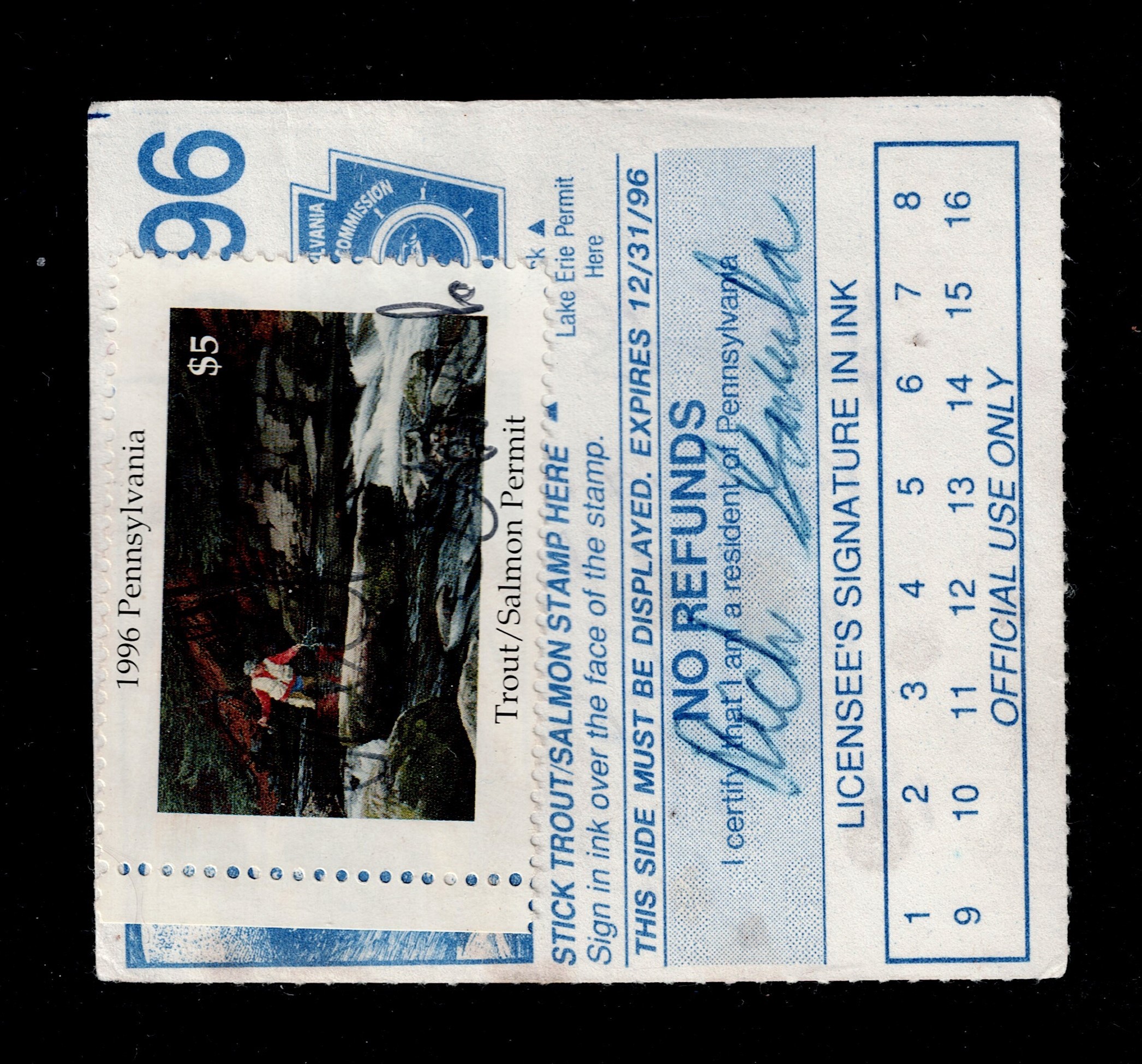 PA trout/salmon T&S6 $5 U VF, on 1996 license