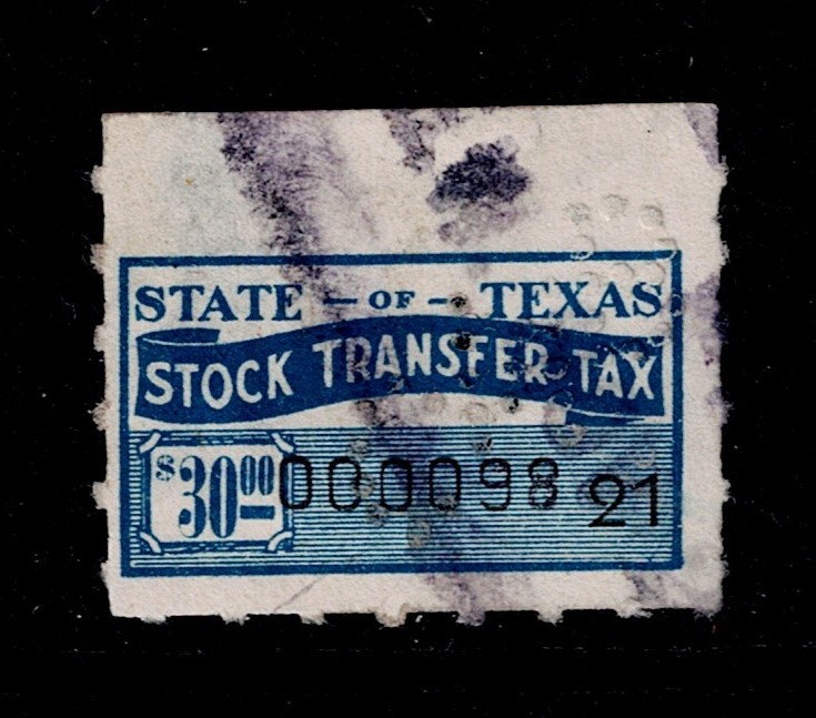 TX stock transfer ST18 $30 U F-VF thinned at edge