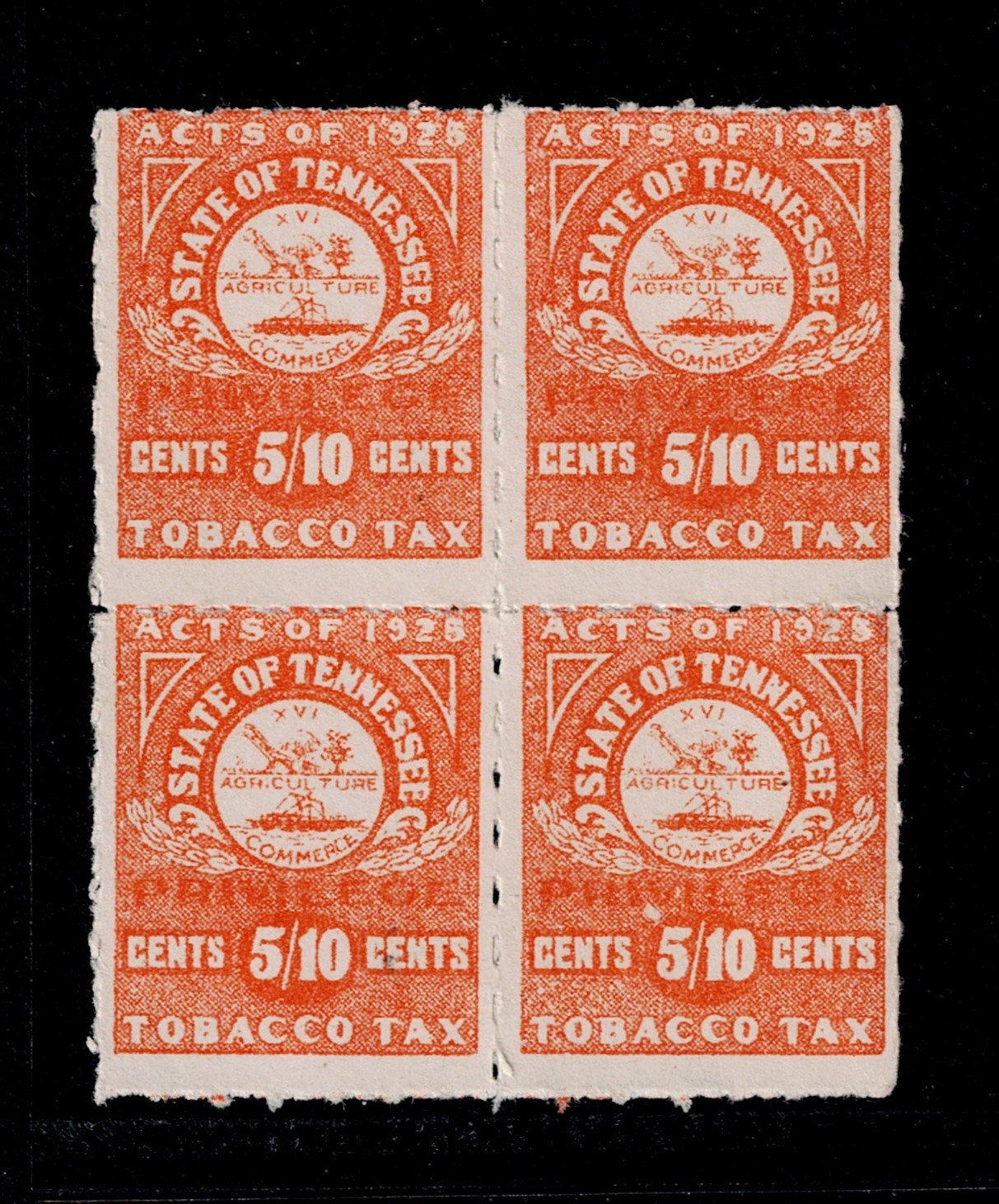 TN tobacco T15 5/10c MNH F block of 4