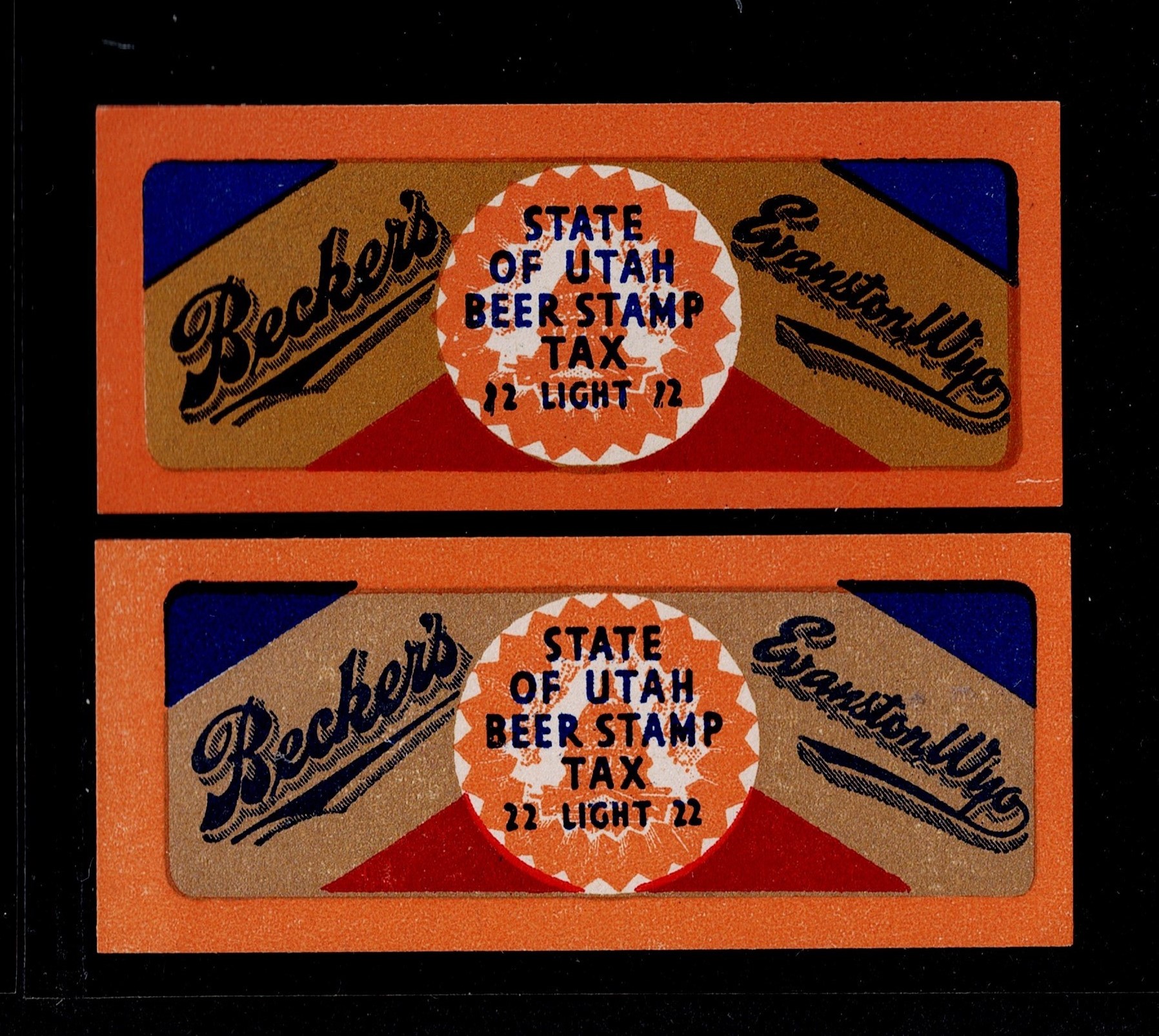 UT beer labels BT37a, BT38 Becker's neck labels MNH VF