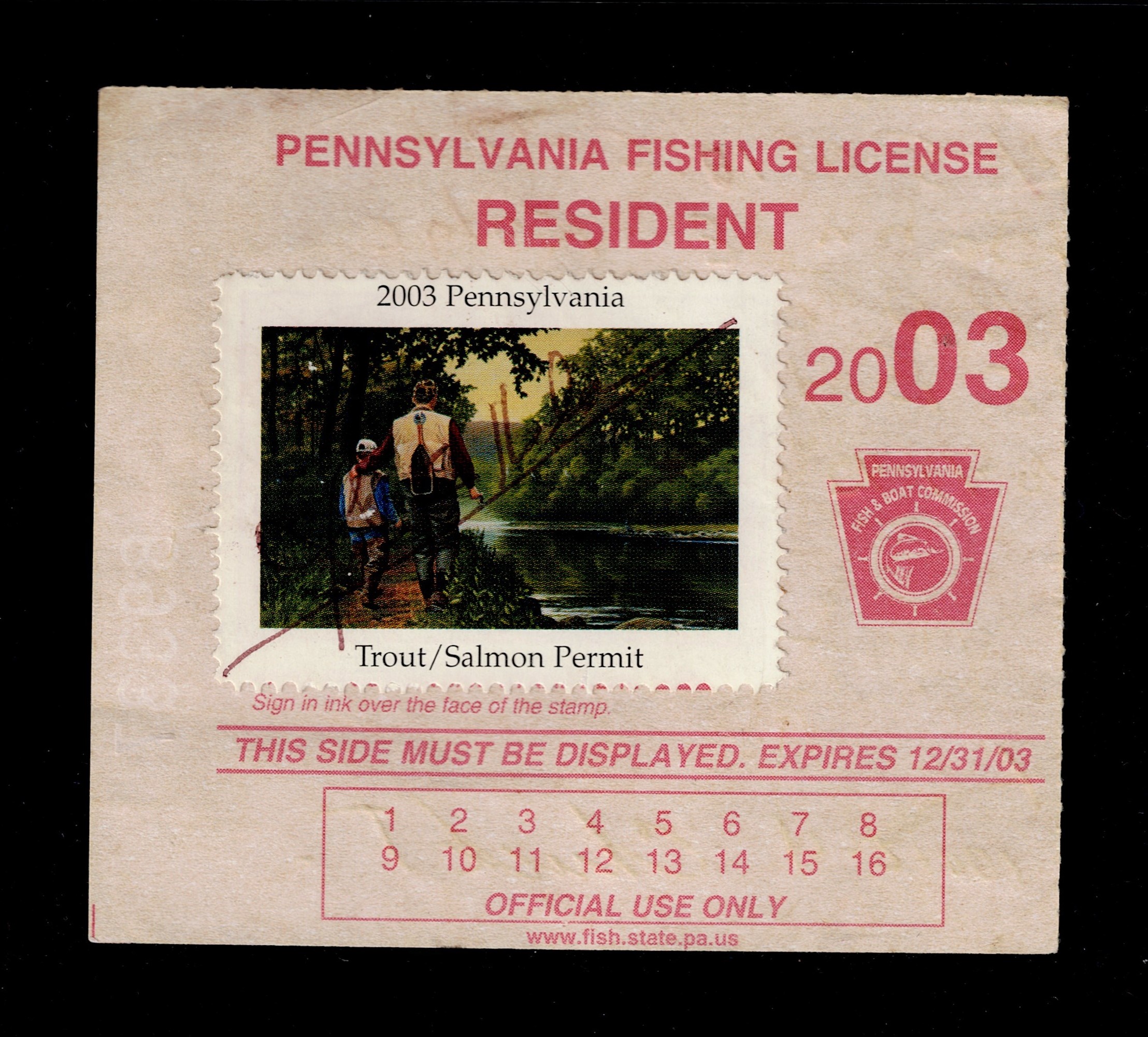 PA trout/salmon T&S13 $5 U VF on license, 2003