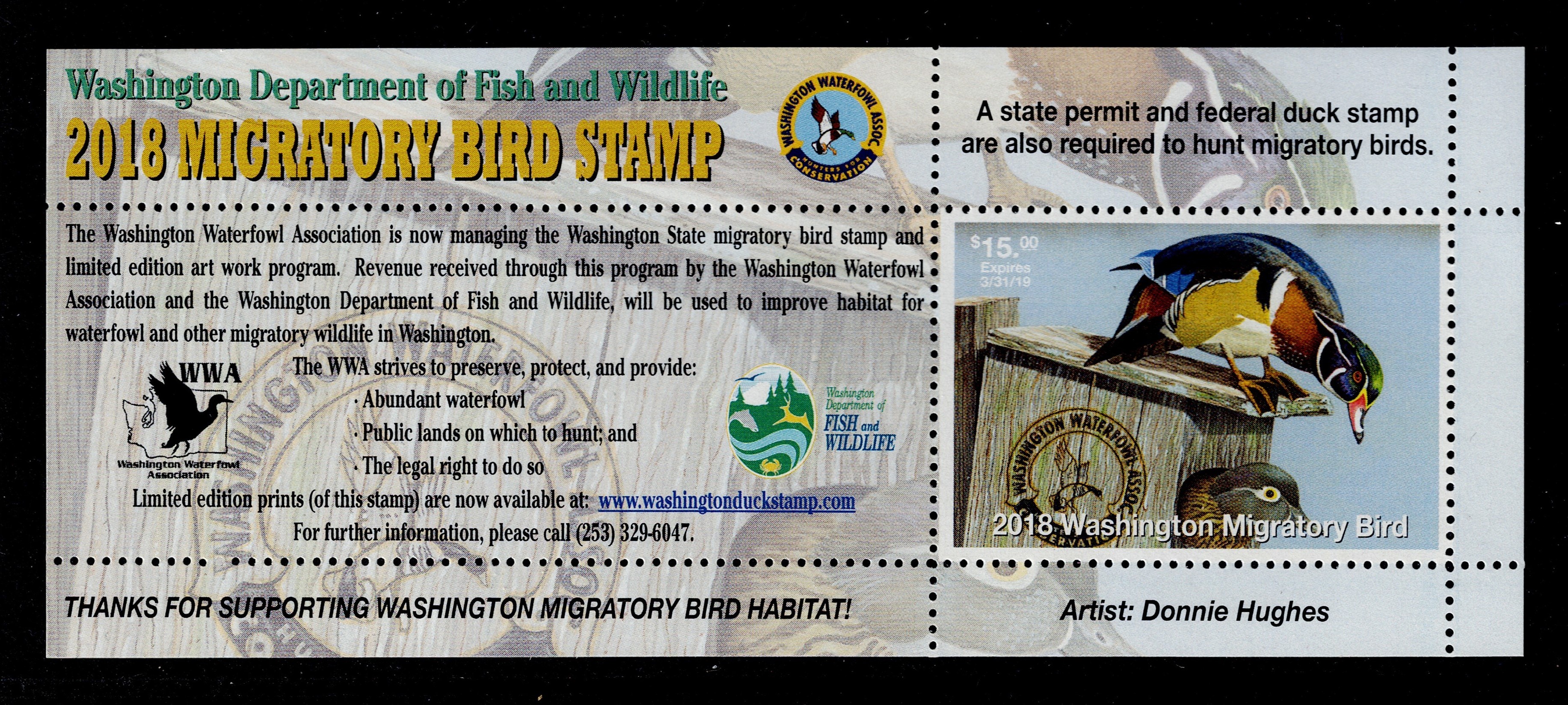 WA waterfowl WH33 $15 MNH VF, 2018 Booklet pane