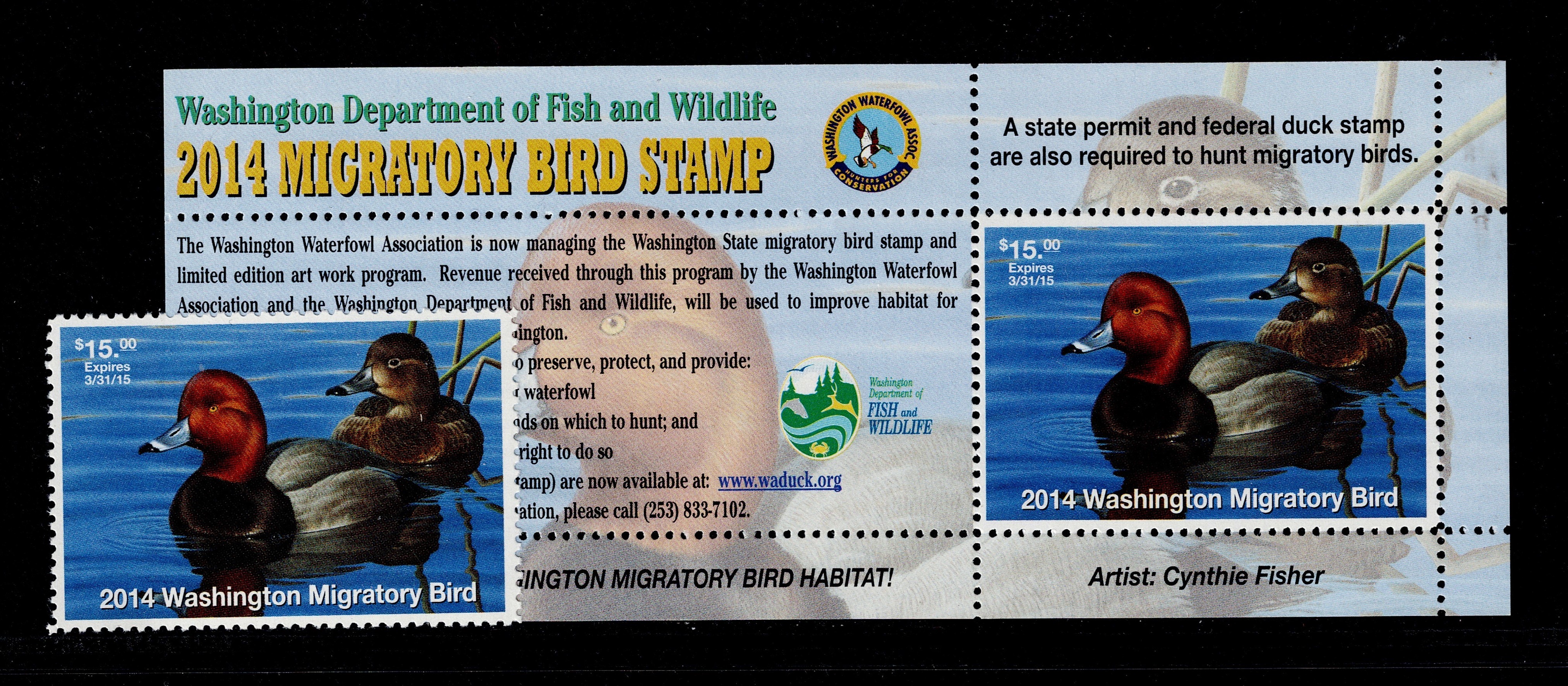 WA waterfowl W29 & WH29 $15 MNH VF 2014 single and booklet pane