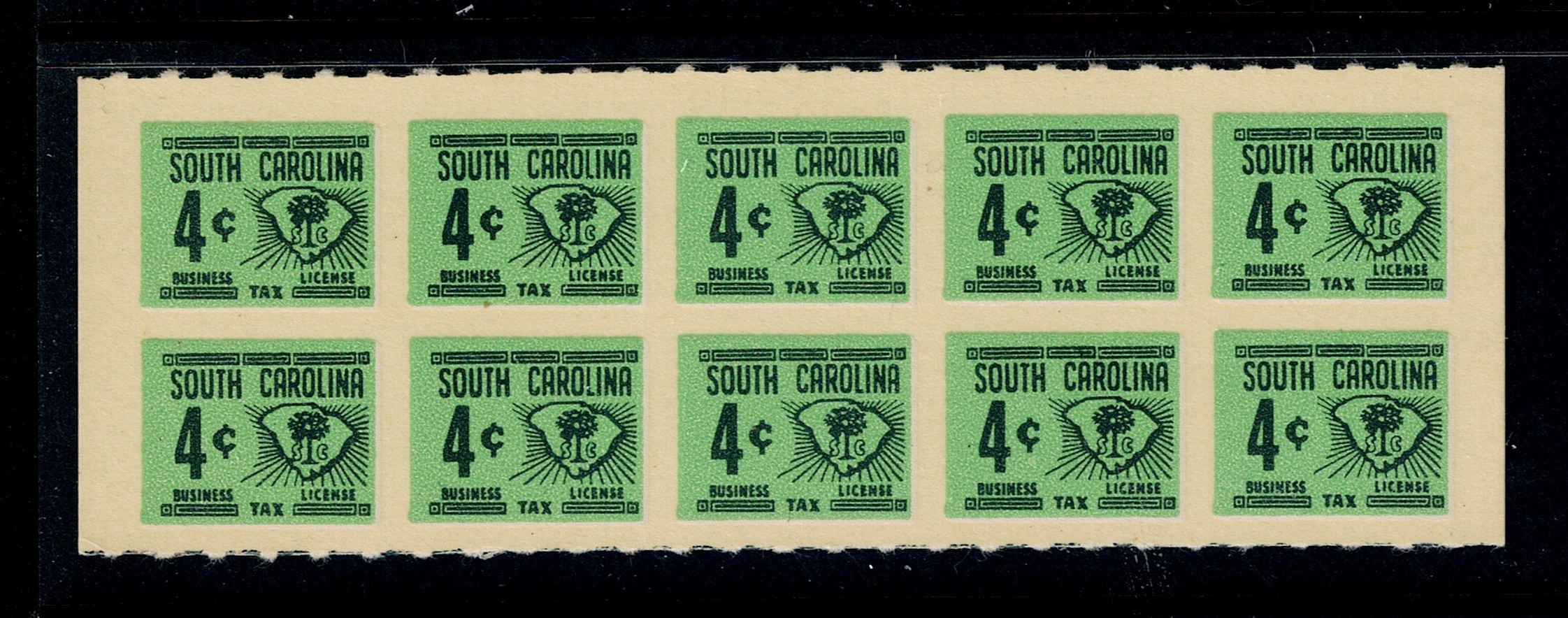 SC business license BL169 4c MNH XF pane of 10