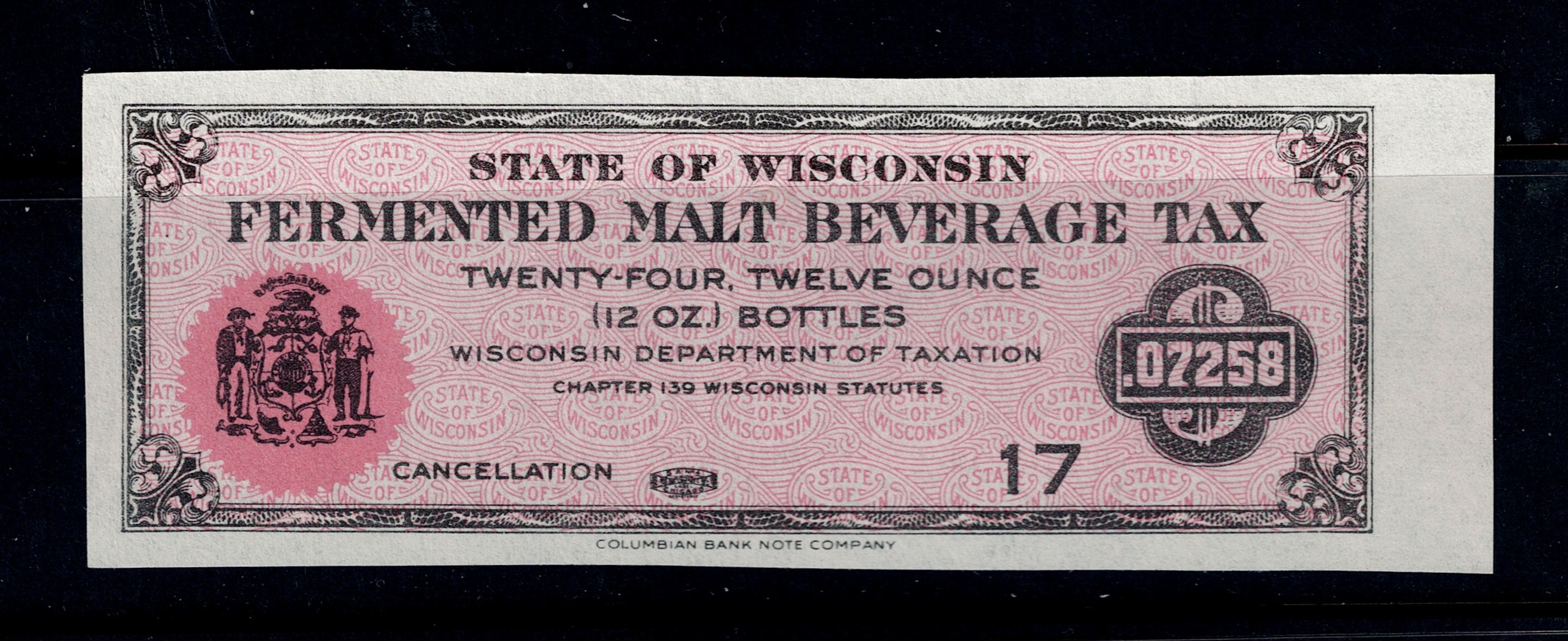 WI beer B85P $.07258 MNH XF, proof