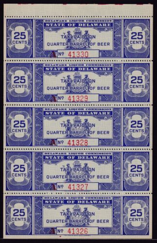 DE beer B29 25c MNG VF, full pane of 5