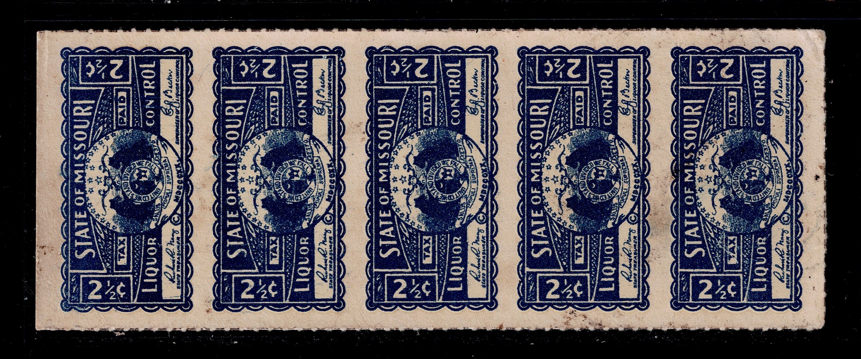 MO liquor L24 2-1/2c MNH VF pane of 5