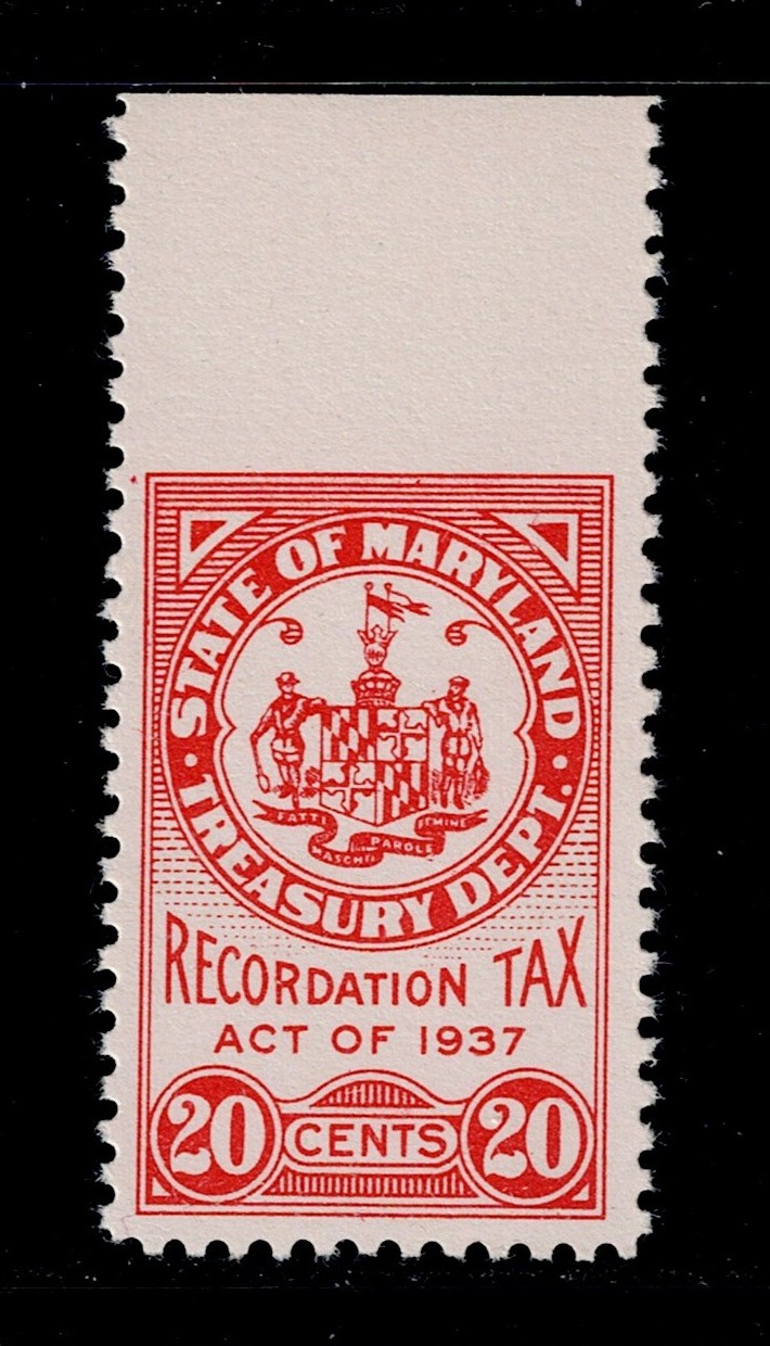 MD documentary D2 20c MNH VF top margin single