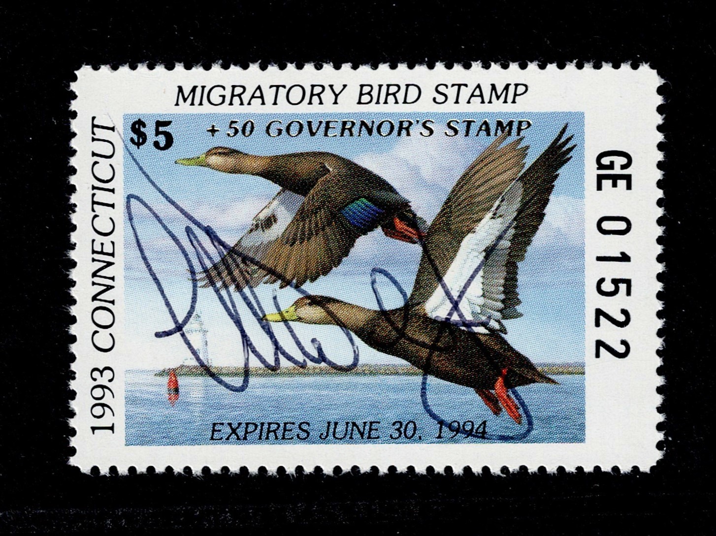 CT waterfowl W1GS $5+$50 NH VF, 1993 Governor's Edition, hand signed by Lowell Weicker (deceased)